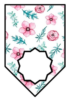 Preview of Spring, Pink flowers Classroom Decor, Blank Pennant Banner for World languages