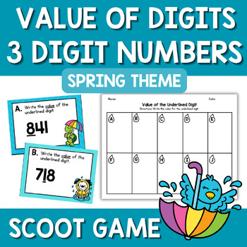 Preview of Spring Place Value 3 Digit Numbers Values Through the Hundreds Scoot Game Task