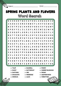 Spring Plants and Flowers No Prep Word Search Puzzle Worksheet Activity