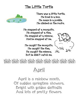 Spring Poems: The Little Turtle & April by Kristal | TPT