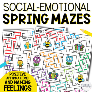 Preview of Spring Positive Affirmations Self Esteem Naming Feelings Emotions SEL MAZES