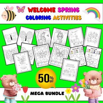 Preview of Spring PreK NO PREP Coloring Activities: Color, Dot Marker, Color By Number..