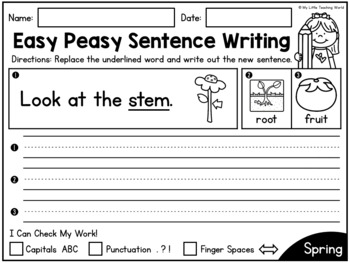 distance learning printable spring predictable sentence writing tpt