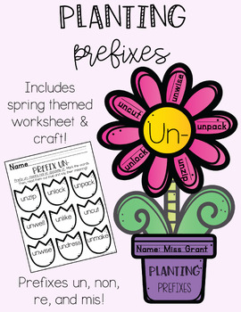 Preview of Spring Prefixes Worksheet and Craft - Includes Prefixes Un, Non, Re & Mis