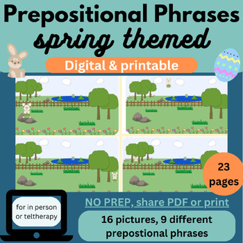 Preview of Spring Prepositional Phrases, easter prepositional phrases, language skills