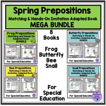 Preview of Spring Prepositions Matching & Hands on Imitation Adapted Book Bundle Special Ed