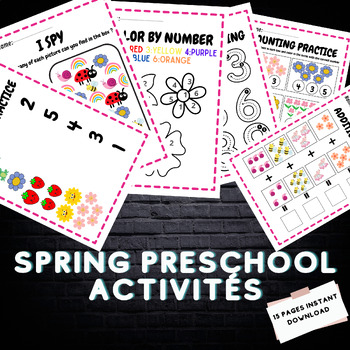 Preview of Spring Preschool Activités: Math Worksheets, Tracing Shapes, Color by Number
