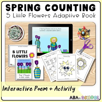 Preview of Spring Preschool Counting Craft and Activity with Adaptive Book 5 Little Flowers