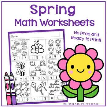 Preview of Spring Math Worksheets Preschool, PreK, Kindergarten