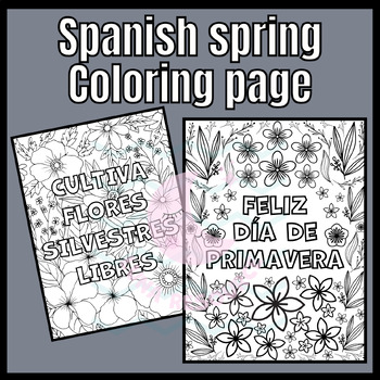 Preview of Spring Primavera coloring page SPANISH craft activity Sub Plans Project Literacy