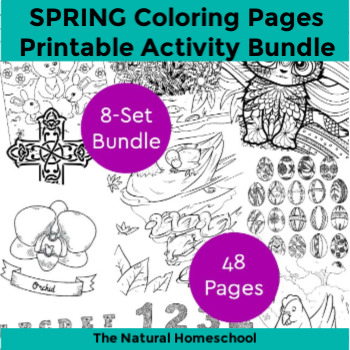 Spring Printable Coloring Pages For Kids 8 Set Bundle Tpt
