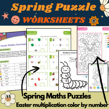 Preview of Spring Puzzle worksheets, spring math puzzles,Esater and spring break packet