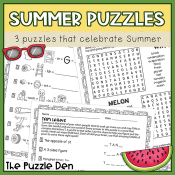 Summer Puzzles by The Puzzle Den | Teachers Pay Teachers