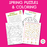 Spring Puzzles & Coloring Pages (Spring Word Search, Maze,