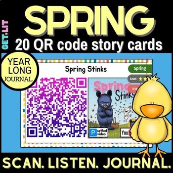 Preview of Spring QR code story read-alouds | Listening center | worksheets |story elements