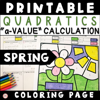 Preview of Spring Quadratic Functions Vertex Form Calculate "a-Value" Color-By-Number 10th
