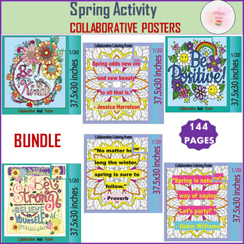 Preview of Spring Quotes Collaborative Coloring Posters | Springtime Bulletin Board Bundle