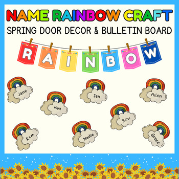 Preview of Spring Rainbow Door Decor & Bulletin Board Crafts l Writing name easter activity