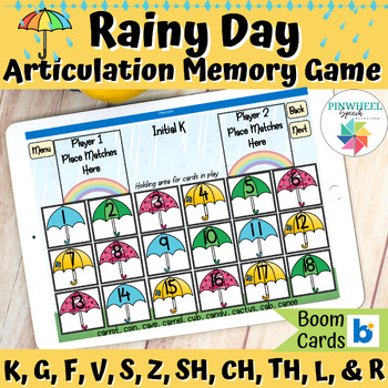 Preview of Rainy Day Spring Articulation Memory Game Boom Cards™ Speech Therapy
