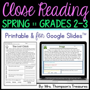 Preview of Spring Reading Comprehension Activities - Text Evidence & Inference + Digital