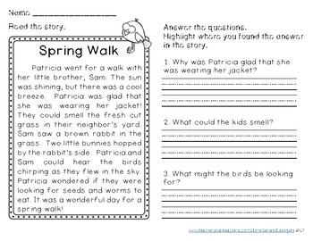 Spring Reading Comprehension Passages Second Grade by Sarah Eisenhuth