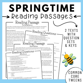 Preview of Spring Reading Comprehension Passages and Questions (Upper Elementary)