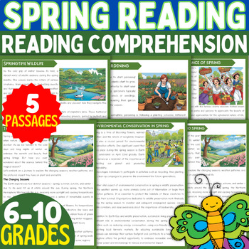 Preview of Spring Reading Comprehension Passages & questions, April Reading Activities