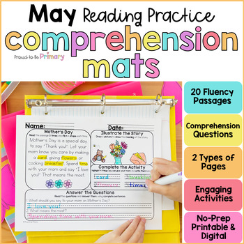 Preview of May, Spring, Mother's Day Reading Comprehension Passages, Questions, Activities