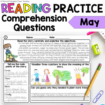 Preview of Spring  Reading Comprehension Questions and Fluency Practice May