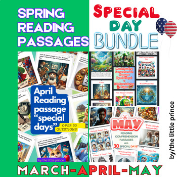 Preview of Spring Reading Passages Bundle : Fun and Learning with Special Days of 3 Months