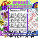 Spring Reading, Phonics , Math, Writing, Word Search for 1