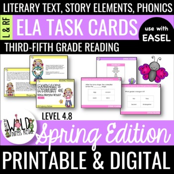 Preview of Spring Reading Practice Printable Task Cards - Compatible with Easel