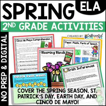 Preview of Spring Reading Writing Activities Worksheets 2nd Grade No Prep & Digital Bundle