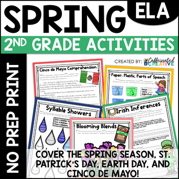 Preview of Spring Activities Reading Writing Grammar No Prep Print Worksheets 2nd Grade