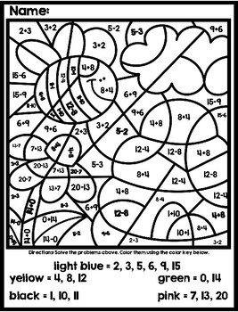 Spring Related Facts Color By Number Addition and Subtraction Picture