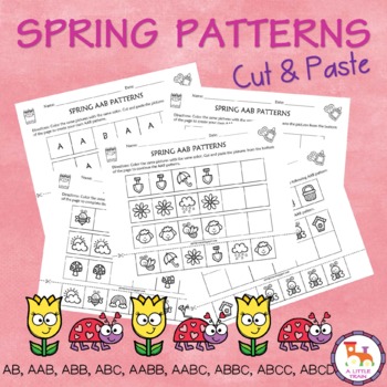 Preview of Spring Repeating Patterns Worksheets / Cut and Paste Math Station Activities.