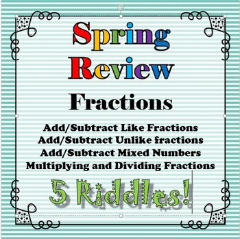 Preview of Spring Review 5 Riddle Bundle Fractions Rational Numbers Math+Riddles=FUN!!