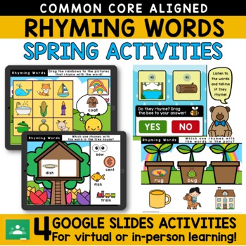 Preview of Spring Rhyming Words Google Slides Task Cards | Kindergarten Morning Work