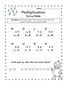 spring riddle multiplication worksheet by miss k creations tpt