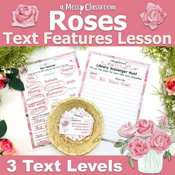 Preview of Spring Rose Flower Nonfiction Reading Text Feature RI.2.5 Task Card 2nd Grade