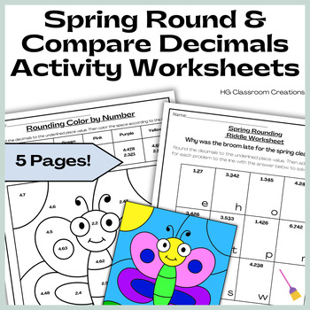 Preview of Spring Round & Compare Decimals Activity Worksheets & Color by Number