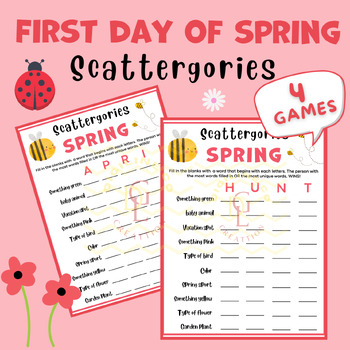 Preview of Spring Scattergories game Puzzle riddle sight word problem middle school 6th 7th