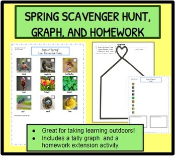 Preview of Spring Scavenger Hunt, Tally Graph, and Homework