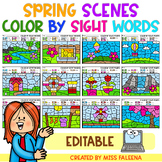 Spring Scenes Color by Code Sight Words Editable