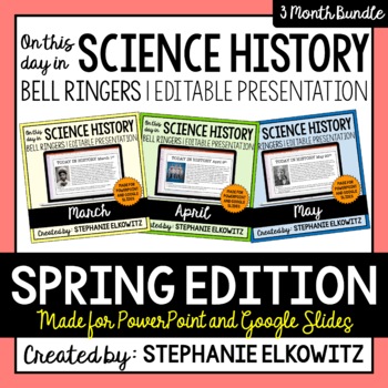 Preview of Spring Science History Bell Ringers | Editable Presentation | Google & Microsoft