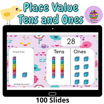 Preview of Easter/Spring Season Tens and Ones Place Value- 100 Slides