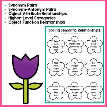 spring word classes word relationships worksheets no print boom cards