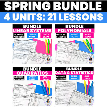 Preview of Algebra 1 Scaffolded Guided Notes Bundle Practice Worksheet Spring Semester SALE