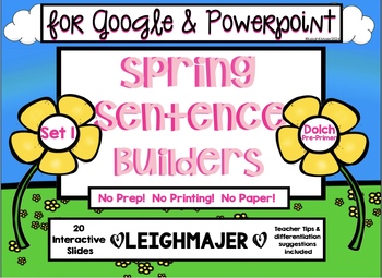 Preview of Spring Sentence Builders for Google & Powerpoint Set 1 Pre-Primer Dolch Words