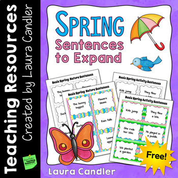 Preview of Spring Sentence Task Cards for Sentence Writing Practice (Free)